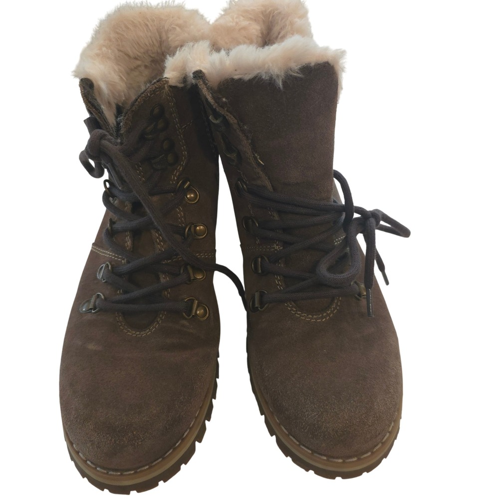 Earth Ranger Acadia Taupe Suede Faux‎ Fur Lace Up Hiker Boots Women's 9.5 Active